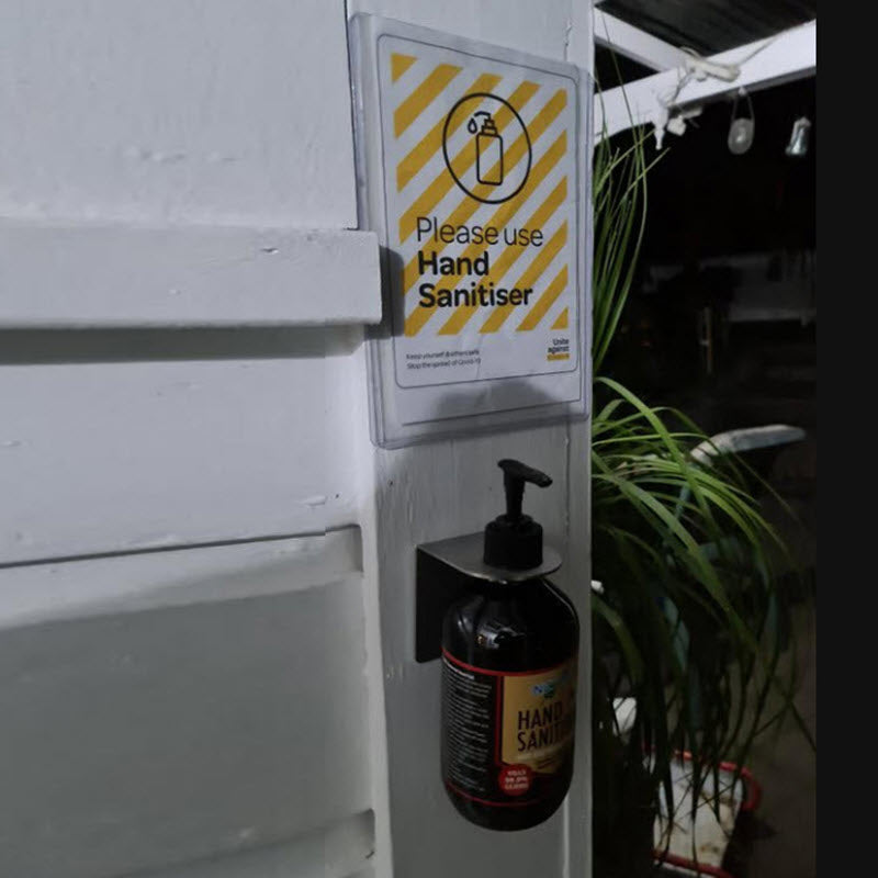 Stainless Steel Wall Mounted Sanitizer Bottle Holder & A5 Useage Sign