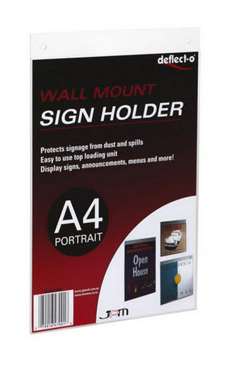 A4 Portrait Wall Mounted display sleeve Top of sleeve projects above display with 2 x holes for screw fixing For single sided mandatory sign and displays to hold A4 sheet 210mm w x 297mm h This display can also be hung from top holes if required.