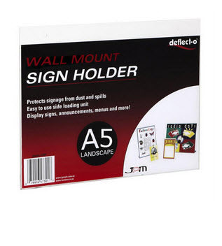 Acrylic A5 Landscape Wall Mounted display sleeve Top of sleeve projects above display with 2 x holes for screw fixing For single sided mandatory sign and displays