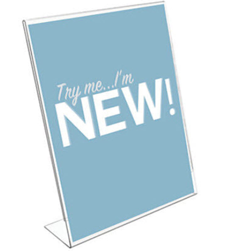 Acrylic A4 Portrait L Base angled display holder For single sided sheet display A4 Portrait Sheet 210mm wide x 297mm high Dimensions W x H x D 210 x 297 x 65