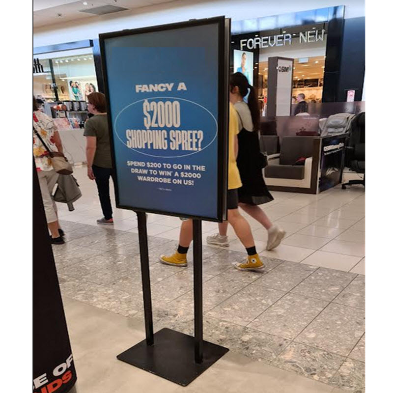Double Sided Snap Frame Display Black A1 Poster Stand 2 x 25mm Profile Snap Frames Satin Black Takes Poster Size A1 Portrait format 594mm wide x 840mm high with visible area 585mm w x 835mm h Assembled height 1700mm to top of frame Snap Frames Supplied with non reflective Poster Cover Sheets Square 30mm Metal, uprights; powdercoated Satin Black