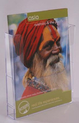 Acrylic A4, Wall mounting, Brochure & Leaflet Holder An extremely versatile flat backed brochure holder that can be used individually, Or can be linked together with any size in the range to make an attractive wall display. Each unit is supplied with pre-drilled holes but can also be mounted using double sided tape, Velcro, Slatwall Mounted Version also available - see Alternative Listed Product Dimensions 225 w x 250 h x 43.d