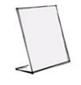 acrylic DLE angled ; L Base display holder For single sided angled display Ideal Menu , Product ,Information , Services or Charges Used frequently on counter tops Sheet size 100mm wide x 210mm high ( Tri fold DLE) Dimensions W x H x D 100 x 210 x 70