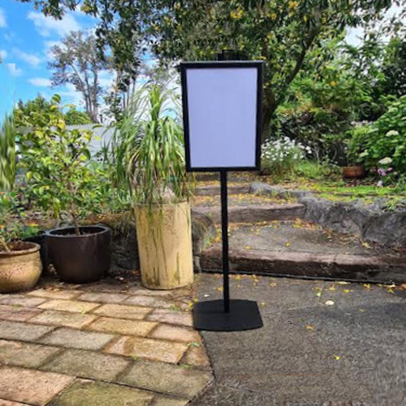 Upright Sign Holder Fixed Portrait A3 display Single Sided with option of Double sided unit Landscape Format Display unit also available - ideal uses- Conferences, Events, Information Displays Economical, Stable and Robust Display Holder For Interior / Shelter Fixed Height -1200mm to top of A3 Black 25mm Black Snap frame Snap Frame design enables displays to be protected, and easily changed. 25mm Snap Frame Mitre corners, for A3 Sheet Size 420mm x 297mm