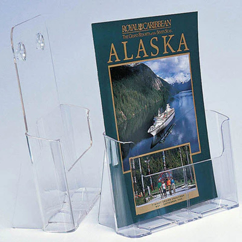 acrylic Freestanding/ wall mounted brochure holder Clear Acrylic Single Tier A4 Portrait Brochure Holder Dimensions W x H x D (mm) 170 x 197 x 117