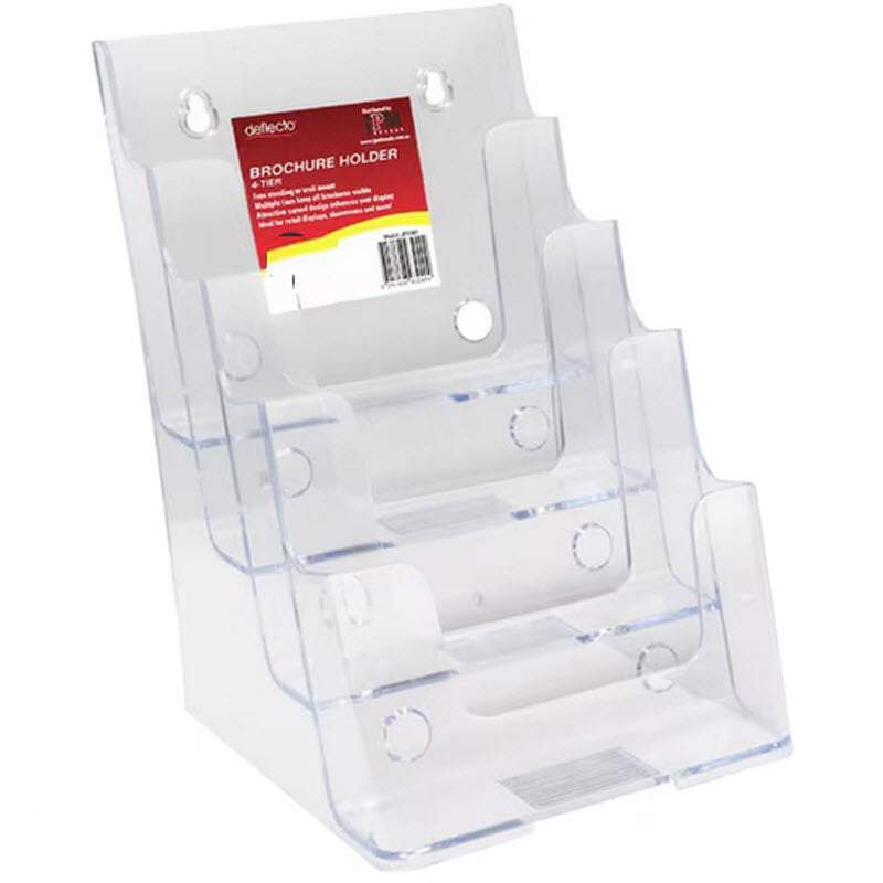 acrylic Freestanding / Wall Mounted Brochure Holder Clear Acrylic 4 Tier A4 Portrait Brochure Holder Dimensions W x H x D (mm) 240 x 345 x 180