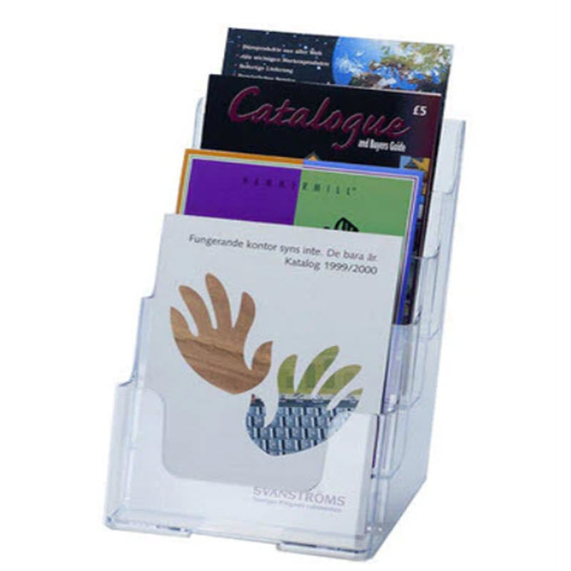acrylic Freestanding/ wall mounted brochure holder Clear Acrylic 4 Tier A5 Portrait Brochure Holder Dimensions W x H x D (mm) 240 x 345 x 180