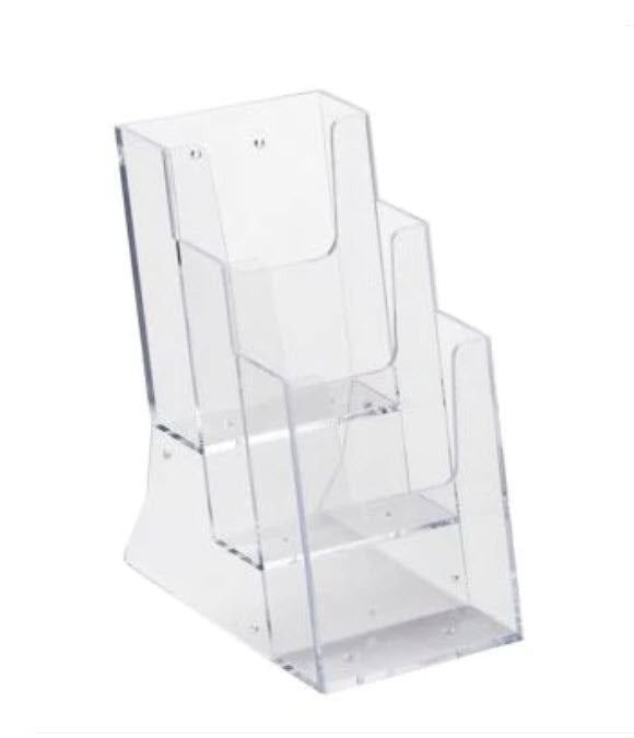 acrylic Freestanding /wall mounted brochure holder Clear Acrylic 3 Tier for DLE leaflets Dimensions W x H x D (mm) 115 x 230 x 130