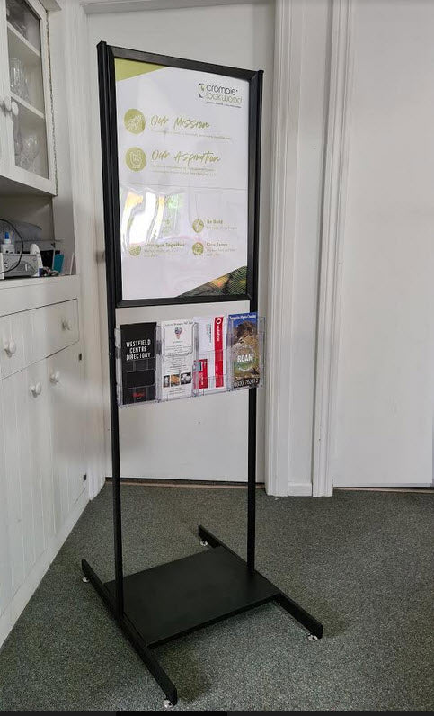 A2 Black Poster Stand, Optional DLE Leaflet Holders,