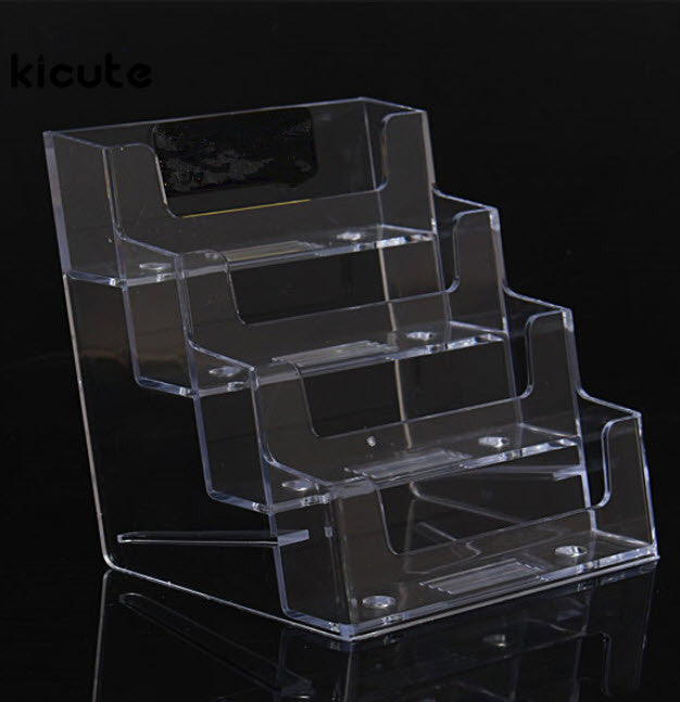 acrylic Desktop 4 Tier Business Card Holder Clear Acrylic 4 x Pocket high x 1 wide Dimensions 100 w x 99 h x92mm d
