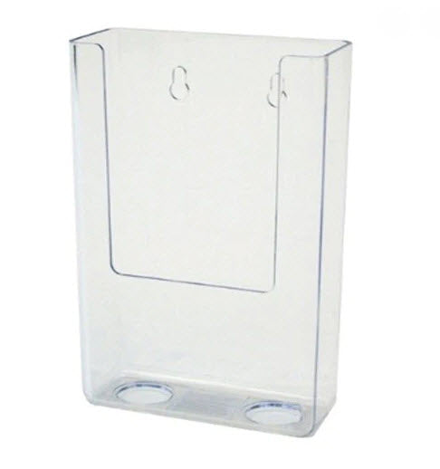Acrylic A5, Wall mounting Brochure / Leaflet Holder An extremely versatile flat backed brochure holder that can be used individually, Or can be linked together with any size in the range to make an attractive wall display. Each unit is supplied with pre-drilled holes but can also be mounted using double sided tape, Velcro, magnets, Slatwall Mounted Version also available - see Alternative Listed Product Dimensions 162 w x 165 h x 43.d
