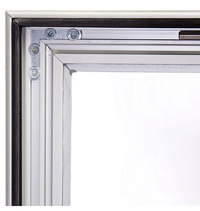 Weatherproof Black Outdoor Lockable Poster Frame A2 Colour -Anodized Black Features 44mm Wide Aluminum Extrusion Rubber Gasket Seals Polycarbonate Front Panel for Durability Rear panel Coreflute Waterproof. A2 Size Poster Easily Changed With Retaining Clips Supplied Hinged Opening with hold out stays