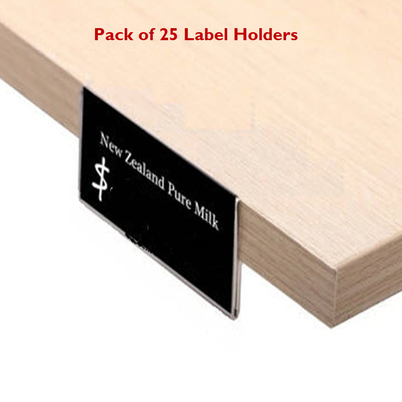 Pack of 25 x Quantity, 80mm x 26mm Clear Label Holders Flat Clear PVC Ticket Strip Self Adhesive Ticket / Label Holders Affix to Shelf Edge, or to Flat Face of Cupboards/ Lockers etc. Forms a Protective Ticket Display Holder 80mm wide to hold paper 26mm high Can be used to holder higher tickets standing upright Paper Ticket / Display easily inserted and changed as required.