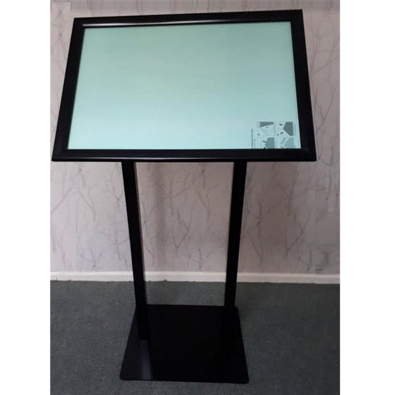A2 Black Restaurant Menu Stand / Commercial Poster Display stand. NZ Manufactured. Features A2 Landscape format Waterproof Wide Profile Snap Fame Display Format Allows for Multiple Display Options 1 x A2 sheet 594mm w x 420mm h a3 sheets portrait Waterproof Wide profile Black Snap Frame Displays Protects Signs During Display in Public areas,