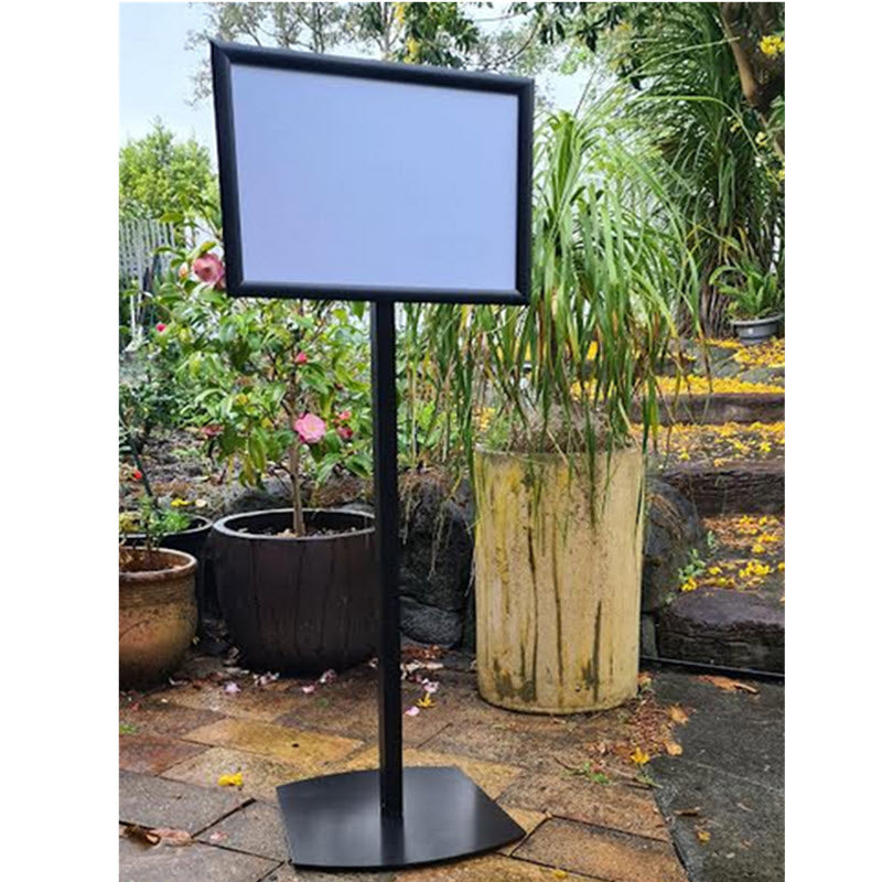 Upright Landscape Sign Holde A3 display Single Sided with option of Double sided unit Landscape Format Display unit also available - ideal uses- Conferences, Events, Information Displays Economical, Stable and Robust Display Holder For Interior / Shelter Fixed Height -1200mm to top of A3 Black 25mm Black Snap frame Snap Frame design enables displays to be protected, and easily changed. 25mm Snap Frame Mitre corners, for A3 Sheet Size 420mm x 297mm