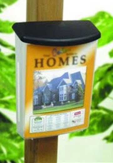 Outdoor wall mounted brochure holder - clear with black lid for A4 Portrait leaflets Ideal for real estate information, sales flyers, tourist brochures etc Durable and weatherproof Can be attached to a wall, post or sign Dimensions W x H x D 260 x 330x 110