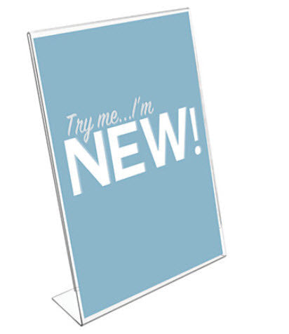 Acrylic A4 Portrait L Base angled display holder For single sided sheet display A4 Portrait Sheet 210mm wide x 297mm high Dimensions W x H x D 210 x 297 x 65
