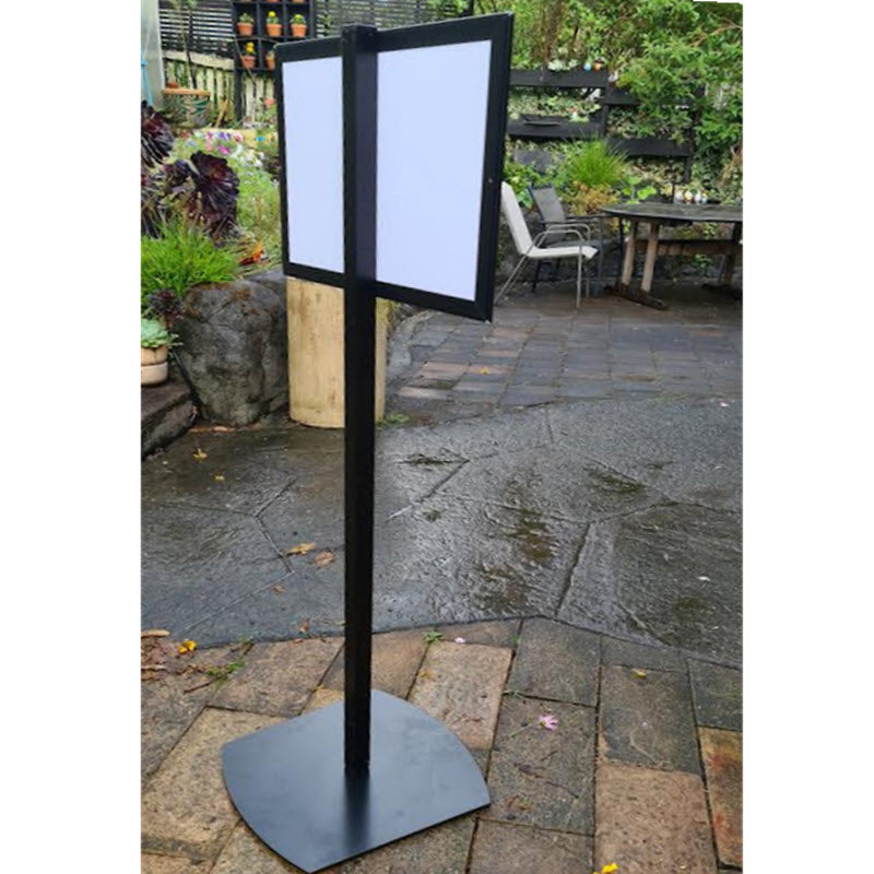 Upright Landscape Sign Holde A3 display Single Sided with option of Double sided unit Landscape Format Display unit also available - ideal uses- Conferences, Events, Information Displays Economical, Stable and Robust Display Holder For Interior / Shelter Fixed Height -1200mm to top of A3 Black 25mm Black Snap frame Snap Frame design enables displays to be protected, and easily changed. 25mm Snap Frame Mitre corners, for A3 Sheet Size 420mm x 297mm