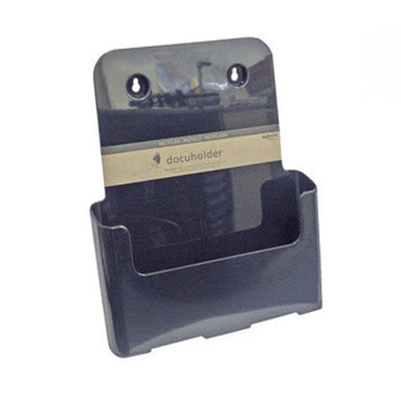 Manufactured using 60% recycled plastic The holder is mostly made from recycled materials so you can feel positive about your impact on the environment. Perfect for Receptions, Information Kiosks, & Retail Stores Ideal for showcasing multiple copies of information, product / service flyers Orientation: Portrait Size: A4 Freestanding and Wall mounting Dimensions : 235mm(w) x 191mm(h) x 95mm(d) Colour:Black