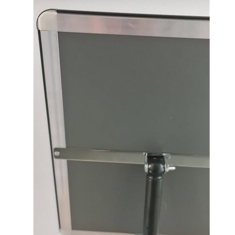 Adjustable Snap Frame Floor Stand A3 Can be used both Portrait or Landscape style Angle of Display Adjustable Black Pole With Height Adjuster 620-1075mm to centre of frame, Suitable for indoor signage application - A3 sized sheet display 297mm x 420 mm Ideal uses- Conferences, Hotels, Events, Route Indicator, Menu, and Information displays. Creates a stylish Information display . Powdercoated Black, locking height adjustable pole