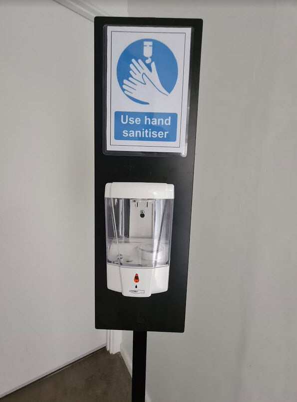 Freestanding Automatic Hand Sanitizer Dispenser with A5 Sign Holder.