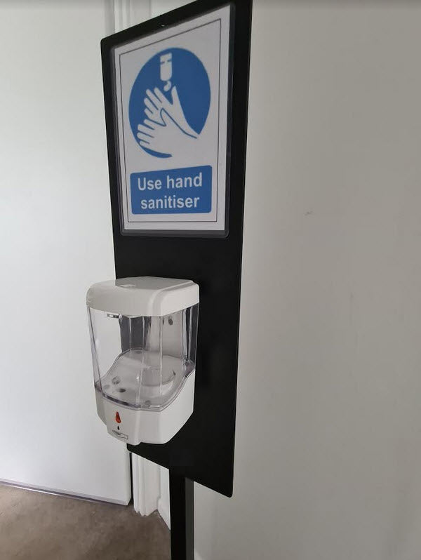 Freestanding Automatic Hand Sanitizer Dispenser with A5 Sign Holder.