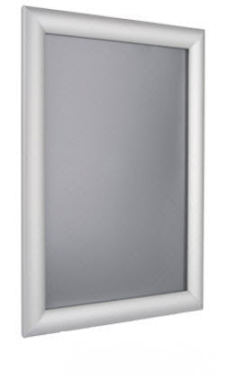 Silver Slimline Snap Frame Poster Holder A3 ;25mm Aluminum Frame To suit A3 Poster sheet size 297mm x 420mm Colour Satin Silver with mitre corners Clear PVC cover sheet to protect poster All 4 opening sides Can be used for landscape or Portrait displays
