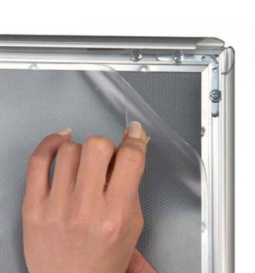 Silver Wide Profile Snap Frame Poster Holder Size AO To suit poster size AO 1188mm x 840mm 32mm Aluminum Extruded Frame Colour Satin Silver with mitre corners Frame overall size 1232 x 893 x 17 mm Clear cover sheet to protect poster All 4 opening sides Can be used for landscape or Portrait displays