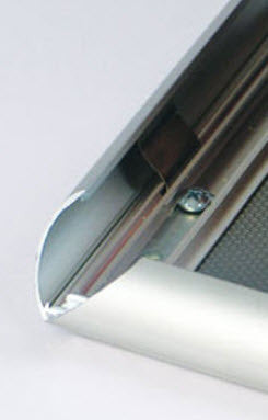 Silver Slimline Snap Frame Poster Holder A3 ;25mm Aluminum Frame To suit A3 Poster sheet size 297mm x 420mm Colour Satin Silver with mitre corners Clear PVC cover sheet to protect poster All 4 opening sides Can be used for landscape or Portrait displays