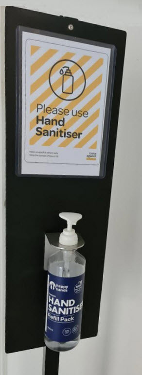 Freestanding Hand Sanitizer Bottle Holder / Dispenser with A5 Sign Holder.