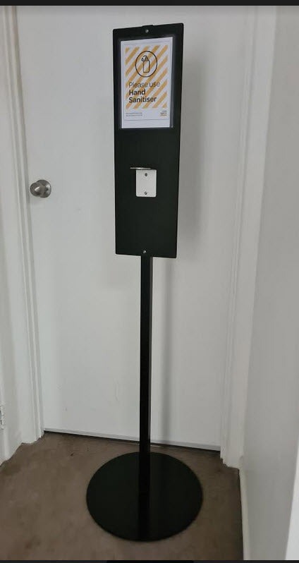 Freestanding Hand Sanitizer Bottle Holder / Dispenser with A5 Sign Holder.