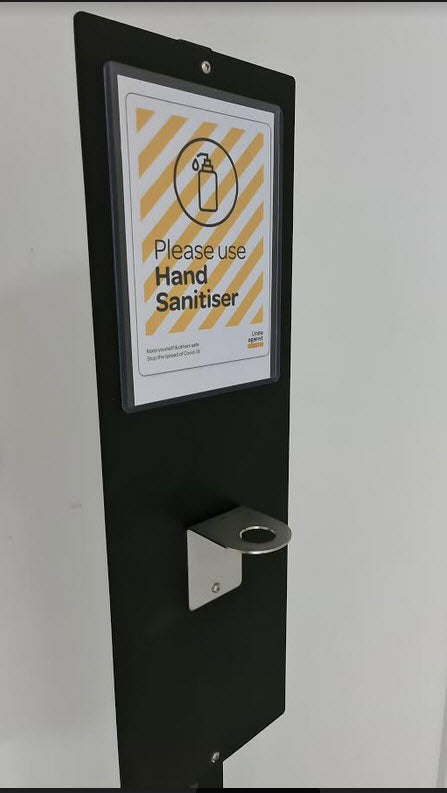 Freestanding Hand Sanitizer Bottle Holder / Dispenser with A5 Sign Holder.