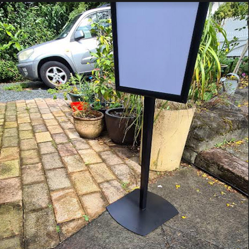 Upright Sign Holder Fixed Portrait A3 display Single Sided with option of Double sided unit Landscape Format Display unit also available - ideal uses- Conferences, Events, Information Displays Economical, Stable and Robust Display Holder For Interior / Shelter Fixed Height -1200mm to top of A3 Black 25mm Black Snap frame Snap Frame design enables displays to be protected, and easily changed. 25mm Snap Frame Mitre corners, for A3 Sheet Size 420mm x 297mm
