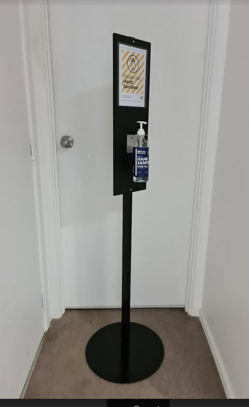 Freestanding Hand Sanitizer Bottle Holder / Dispenser with A5 Sign Holder.