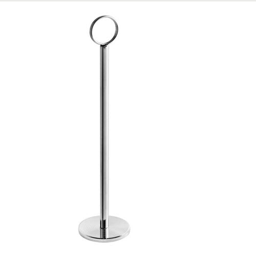 This simple and convenient 10" stainless steel menu / card holder is the best way to showcase your specials out in the open. This piece features a ring top to attractively display information right on your tabletop.