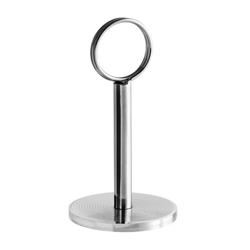 This simple and convenient 4" stainless steel menu / card holder is the best way to showcase your specials out in the open. This piece features a ring top to attractively display information right on your tabletop.