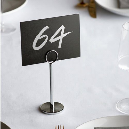 This simple and convenient 6" stainless steel menu / card holder is the best way to showcase your specials out in the open. This piece features a ring top to attractively display information right on your tabletop.