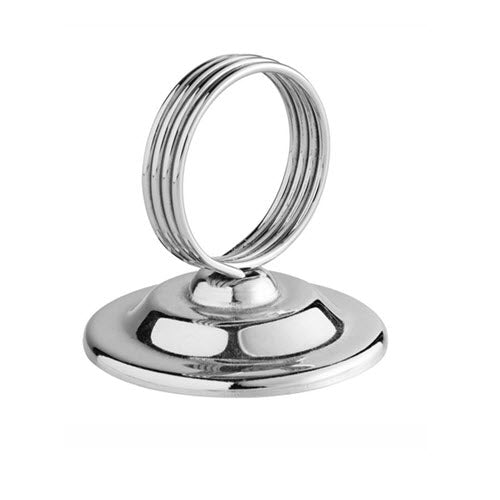 2 1/2" high Chrome and stainless steel menu / card holder is the best way to showcase your specials out in the open.or hold table no. cards This piece features a ring top to attractively display information right on your tabletop, or counter display cabinet.. This stainless steel information / card holder is both sleek and professi
