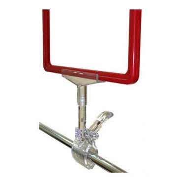 Frame Mount, with Clear -Base Clamp, For use with POP Frames A5- A3 Sprung Clear polycarbonate Size: 90mm W x 142mm H x 60mm D. Frame mount 90mm W . Base Clip will fit on Bar 40mm diameter or 35mm thick board