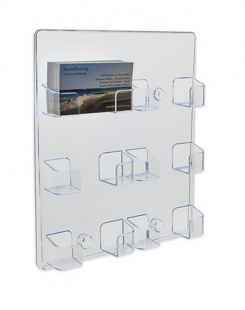 Wall Mounted 6 x Pocket Business Card Holder Clear Acrylic with Formed Mounting Holes 2 x Pockets wide; x 3 high Dimensions 215 w x 248 h x 39mm d