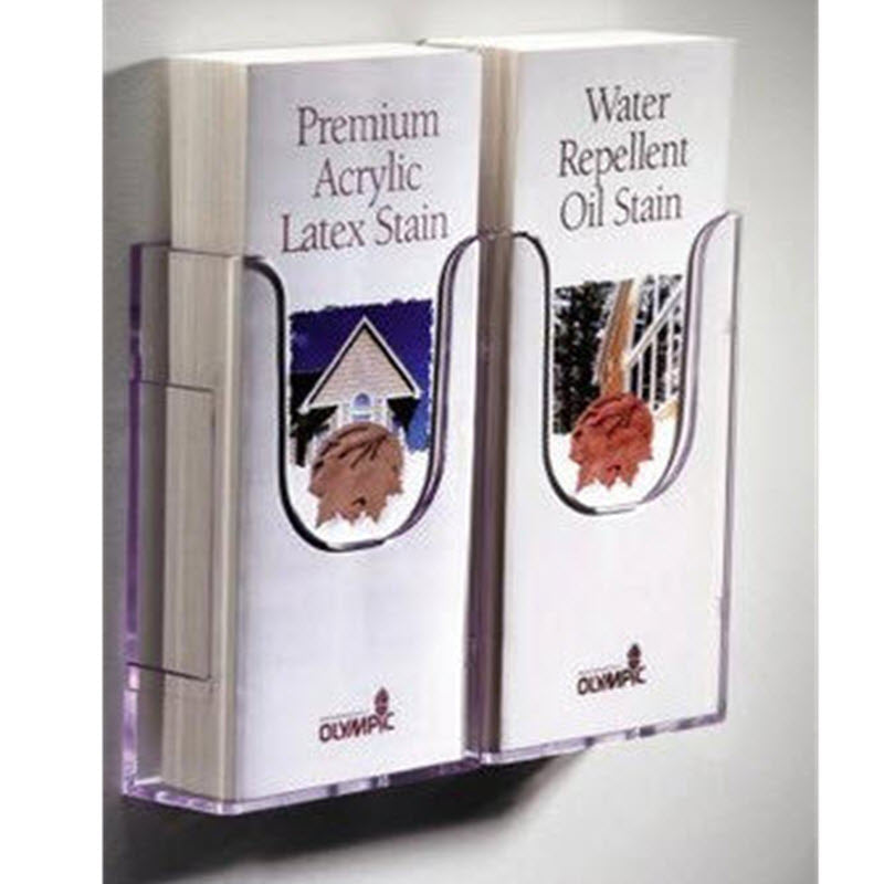 Acrylic DLE , Wall mounting Brochure / Leaflet Holder An extremely versatile flat backed brochure holder that can be used individually, Or can be linked together with any size in the range to make an attractive wall display. Each unit is supplied with pre-drilled holes but can also be mounted using double sided tape, Velcro, magnets Slatwall Mounted Version also available - see Alternative Listed Product Dimensions 111 w x 165 h x 43mm .d