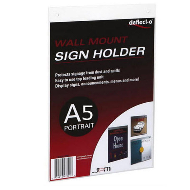 A5 Portrait Wall Mounted display sleeve Top of sleeve projects above display with 2 x holes for screw fixing For single sided mandatory sign and displays