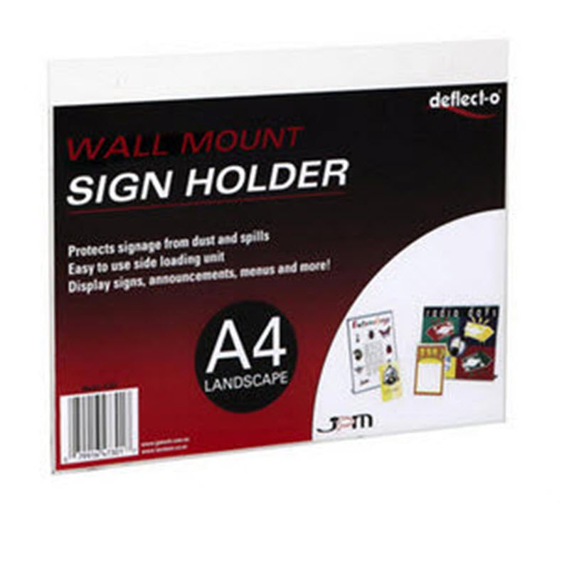 A4 Landscape Wall Mounted display sleeve Top of sleeve projects above display with 2 x holes for screw fixing For single sided mandatory sign and displays