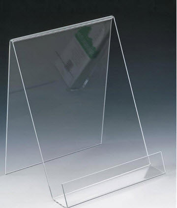 Clear Acrylic Book&nbsp; Display Easel  Ideal for A4 sized Books, shirts , paintings etc.  Features front lip to retain product in place     Size 210mm wide x 200mm deep x 270mm high ,