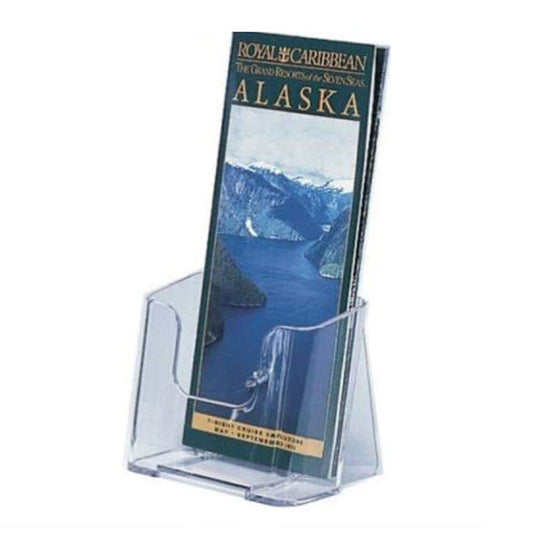 acrylic Freestanding/ wall mounted brochure holder  Clear Acrylic Single Tier  for DLE size leaflets     Dimensions  W x H x D (mm)  120 x 210 x 115