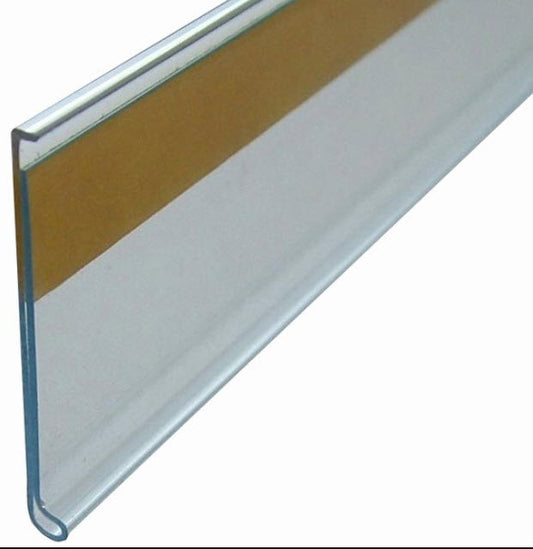 Premium Quality Data Ticket Strip 39mm x 1200mm length ticket holder Flat Clear PVC Premium Quality Clear PVC Stabilized to Reduce Affects of UV Yellowing and Brittleness Good Quality Self Adhesive strip on rear Affix to shelf edge to create 39mm Ticket Display Holder Used on Metal or Timber Shelves, or Flat Surface to Create Ticket display