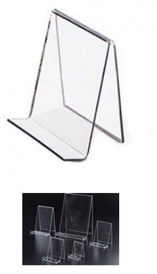 Clear 70mm wide&nbsp; Acrylic Display Easel  Ideal for&nbsp; visual products etc.  70mm wide x 125mm deep x 150mm high