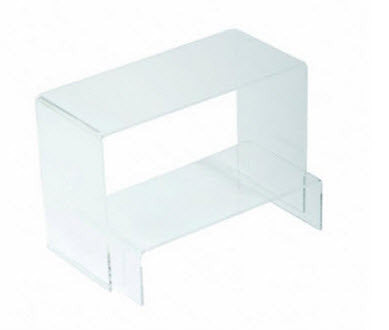 Set of 2 Acrylic Display Bridges Display bridges are ideal for adding height&creating focused displays  Adds interest to all merchandising displays  Set of two Rectangular Clear Acrylic Bridges ,  1 x 200mm wide x 100mm deep x 50mm high,  1 x 220mm wide x 100mm deep x 150mm high