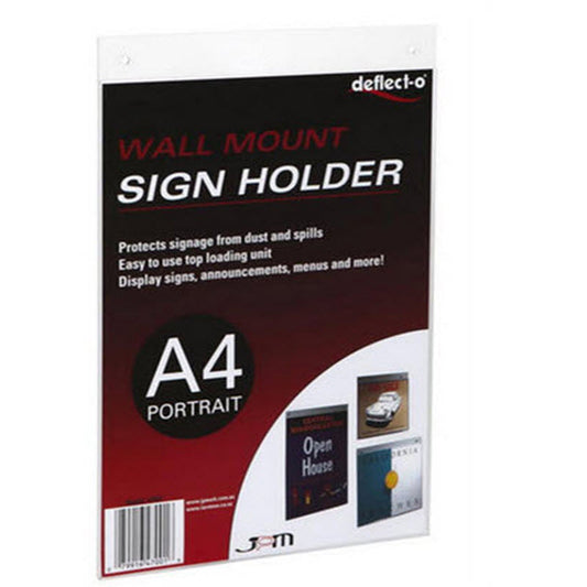 Acrylic A4 Portrait Wall Mounted display sleeve  Top of sleeve projects above display with 2 x holes for screw fixing  For single sided mandatory sign and displays to hold A4 sheet 210mm w x 297mm h   This display can also be hung from top holes if required.