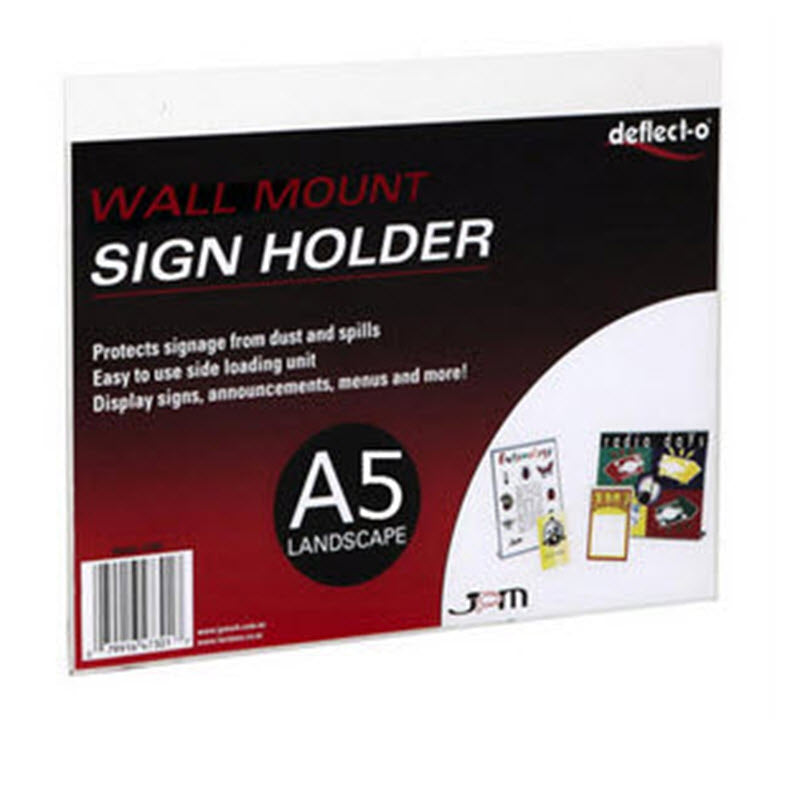 Acrylic A5 Landscape Wall Mounted display sleeve  Top of sleeve projects above display with 2 x holes for screw fixing  For single sided mandatory sign and displays